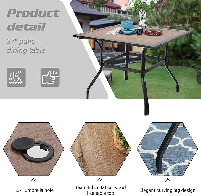 Sophia & William Patio Dining Set, 1 Square Wood Like Umbrella Table 37" - Image 5