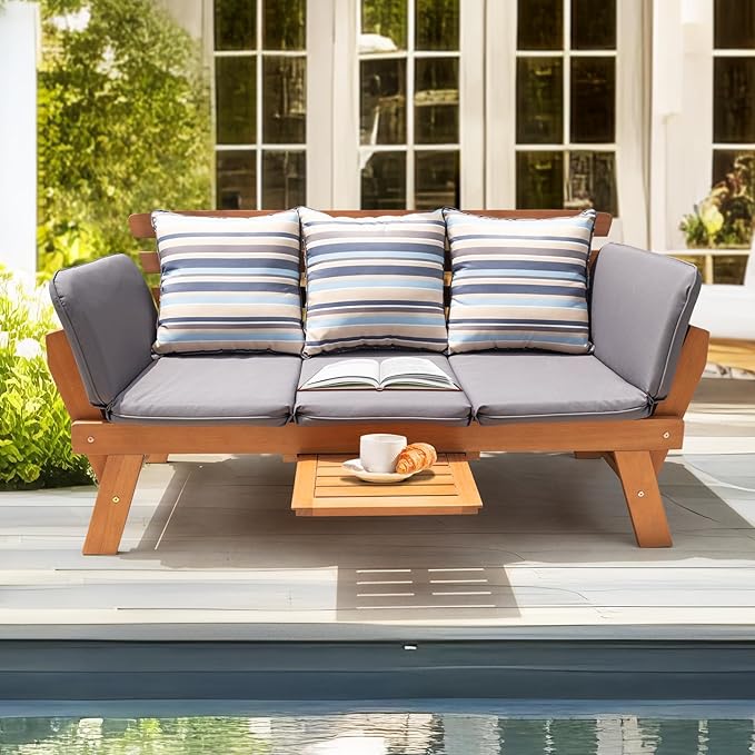 IDZO Amelie Eucalyptus Convertible Outdoor Sofa, 750lbs Capacity Patio Couch - Image 5