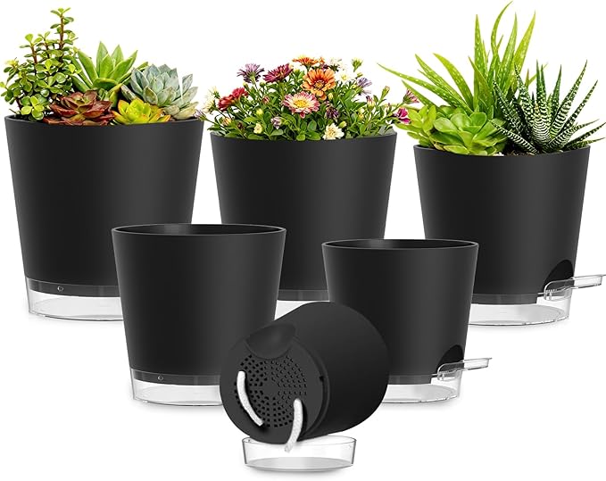 Plant Pots 4/5/5.5/6/6.5/7 Inch Self Watering Pots, 6 Pack Plastic Planters by SQKH