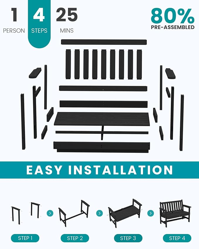 SERWALL Outdoor Bench, HDPE Outdoor Benches Weatherproof, 2-Person Garden Bench - Image 8