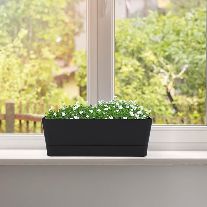 GREANER 6 Pack Herb Planters, 12x3.8 Inch Black Rectangle Window Boxes - Image 7