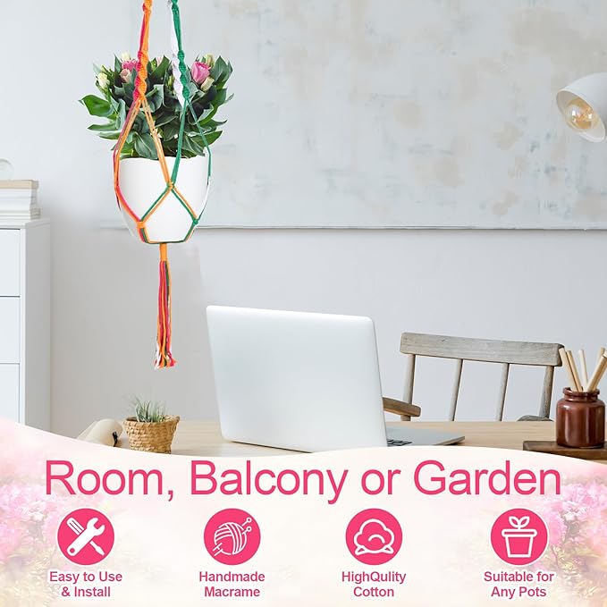 Hoteam 12 Pcs Macrame Plant Hangers Macrame Hanging Planters - Image 4