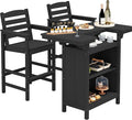 SERWALL Outdoor Bar Table Set – HDPE Black Patio Bar Cabinet by SERWALL