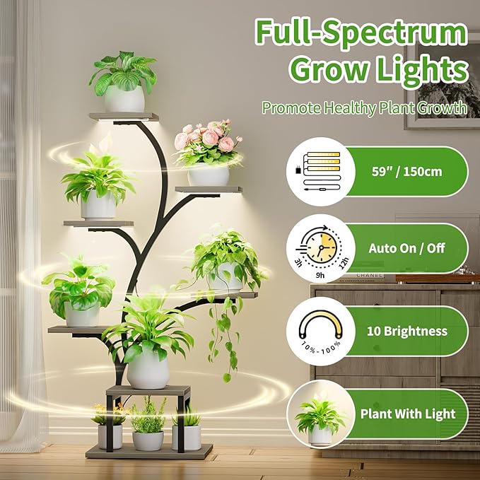 Plant Stand Indoor with Grow Lights, 7 Tiered Indoor Plant Shelf, Metal Plant - Image 3