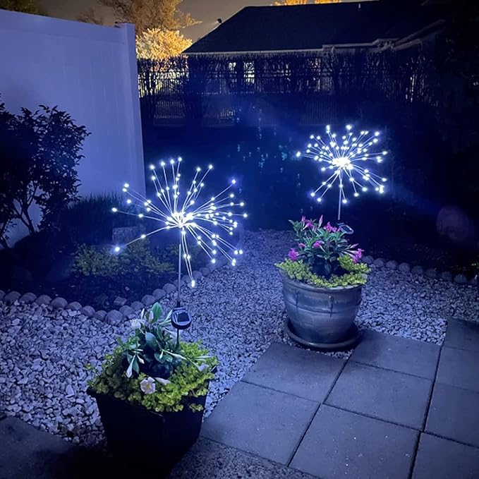 JJGoo Solar Firework Lights, 2 Pack 180 LEDs 2 Lighting Modes Solar Lights - Image 2