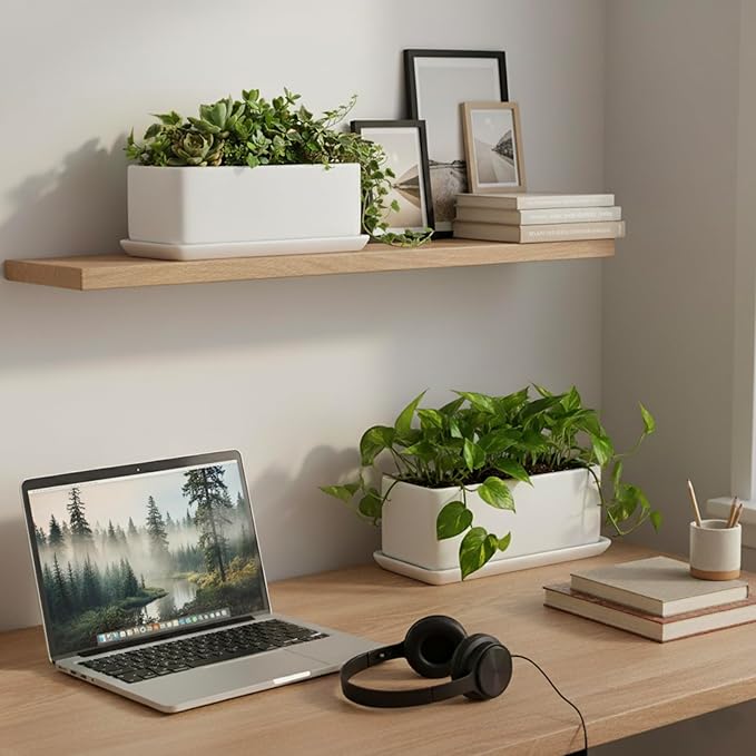 MyGift 10 Inch Modern Unglazed White Ceramic Indoor Plant Pot - Image 2