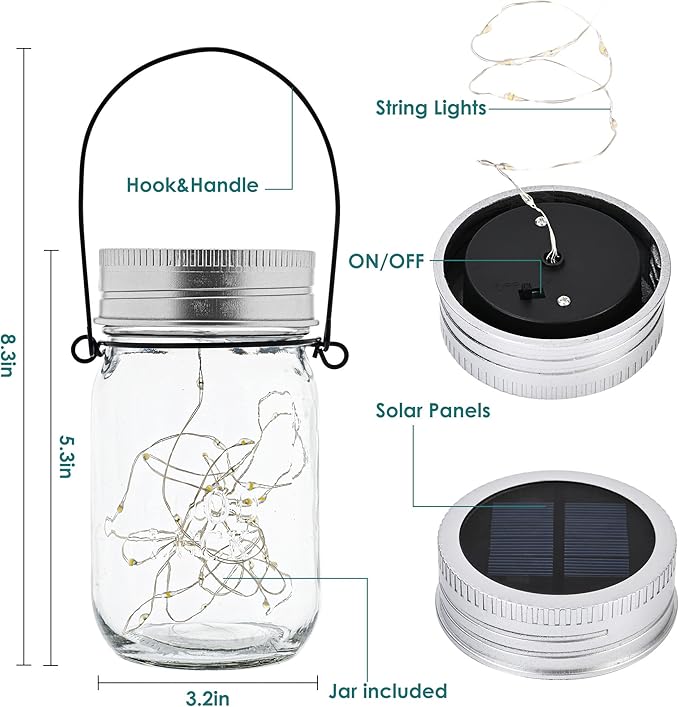 GIGALUMI Hanging Mason Jar Solar Lights, 6 Pack 30 Led Hanging Solar Lanterns - Image 5