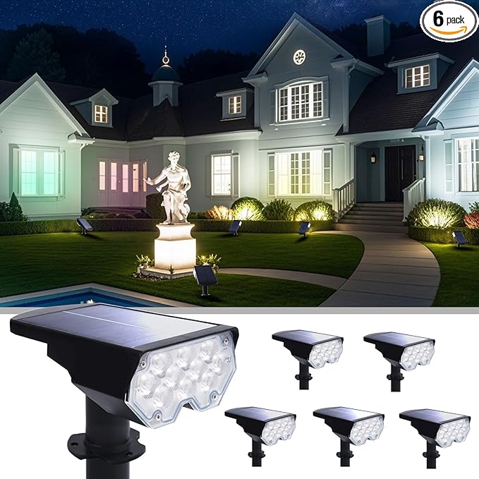 6 Pack Solar Powered Outdoor Spot Lights Outside Waterproof 20 LEDs Landscape by Polighty
