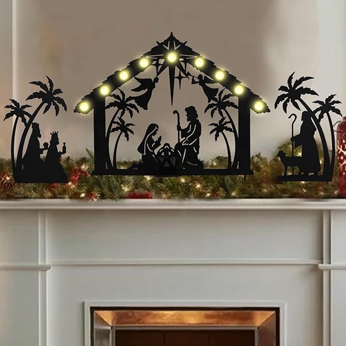 3Pack Lighted Metal Nativity Scene Garden Stake, Solar Christmas Decorations - Image 6