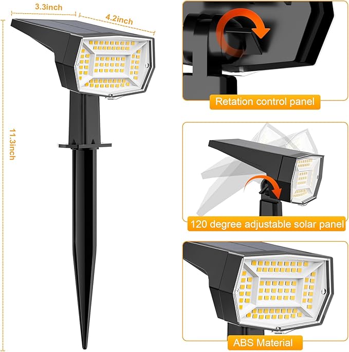 Fabrito 72 LEDs Solar Spot Lights Outdoor Waterproof, 3 Modes Landscape - Image 7