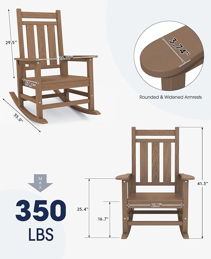 KINGYES Oversized Outdoor Rocking Chair Set of 6, All-Weather Patio Rocking - Image 3
