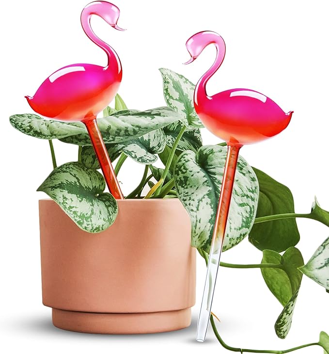 Self-Watering Glass Globes 2PCS Flamingo Gradient Hot Pink 10" Long Hand Blown by NiHome