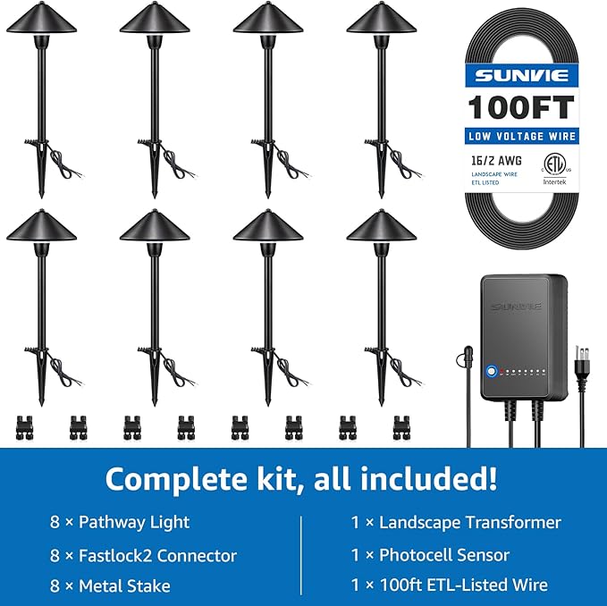 SUNVIE All-In-One LED Low Voltage Landscape Lighting Kit, 8 Pack Pathway Lights - Image 5