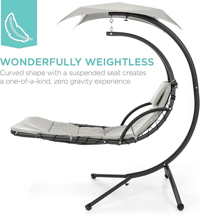 Best Choice Products Outdoor Hanging Curved Steel Chaise Lounge Chair Swing - Image 3