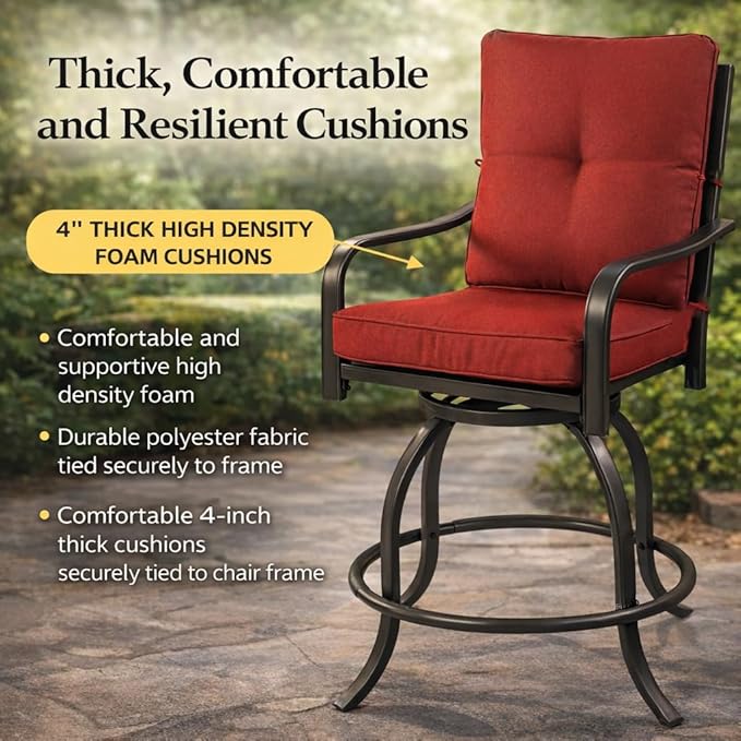 Kozyard Isabella Outdoor Swivel Bar Chairs, Counter Height Patio Bar Stools Set - Image 5