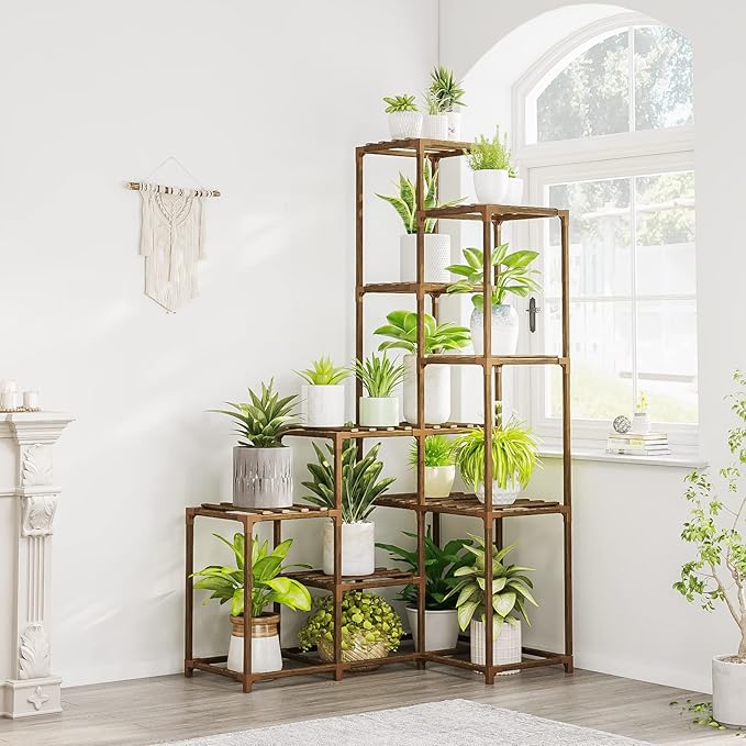 Bamworld 55“ Tall Plant Stand Indoor Outdoor Corner Plant Shelves Wood Plant by Bamworld