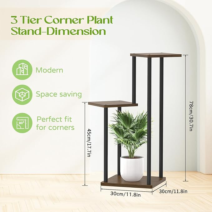 3 Tier Plant Stand Indoor Outdoor, Wood Metal Flower Shelf Pot Holder Clearance - Image 2