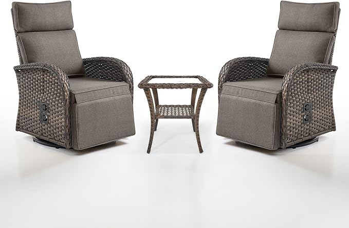 Dual-Adjust Swivel Outdoor Recliner Chair Set of 3 by Belord