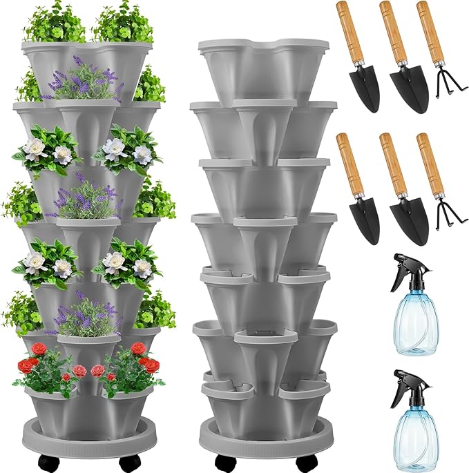 Umigy 2 Set of 7 Tier Vertical Planter Stackable Tower Planters Strawberry Herb by Umigy