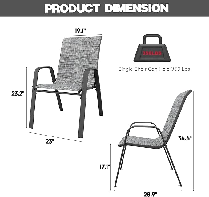 Patio Chairs Set of 4, Stackable Outdoor Dining Chairs - Image 7