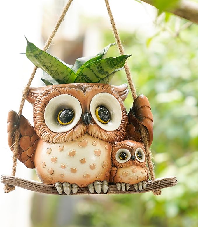 Swing Owl Hanging Planters for Indoor Plants, Cute Small Succulent Pots by Saysmile