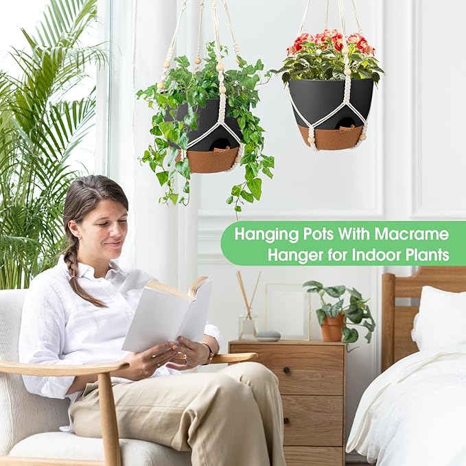 Hanging Planters for Indoor Outdoor Plants, 2 Pack Self Watering Hanging Pot - Image 6