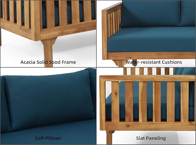 Merax Outdoor 3 Seater Daybed, Acacia Wood Day Bed Couch Sofa - Image 7