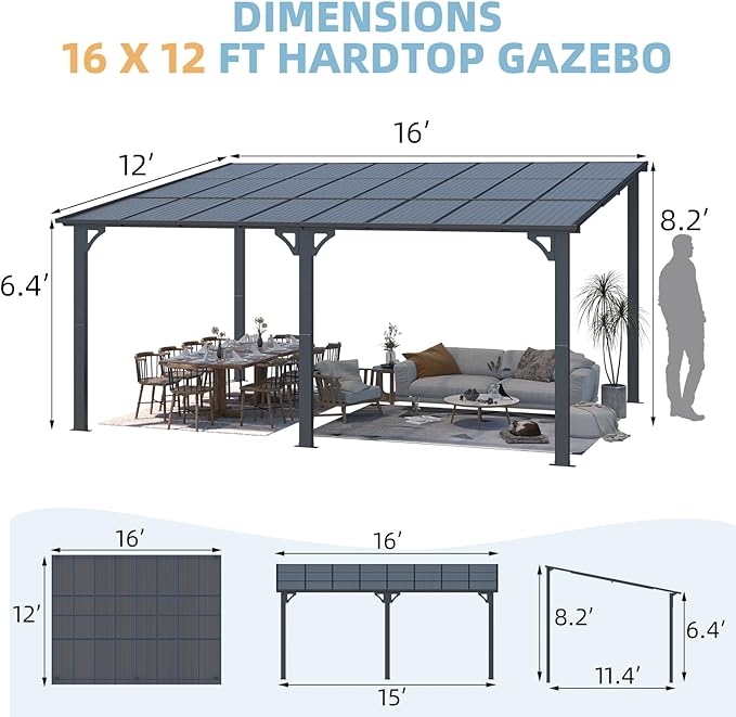 AECOJOY 16' x 12' Gazebo Outdoor Pergola - Image 7