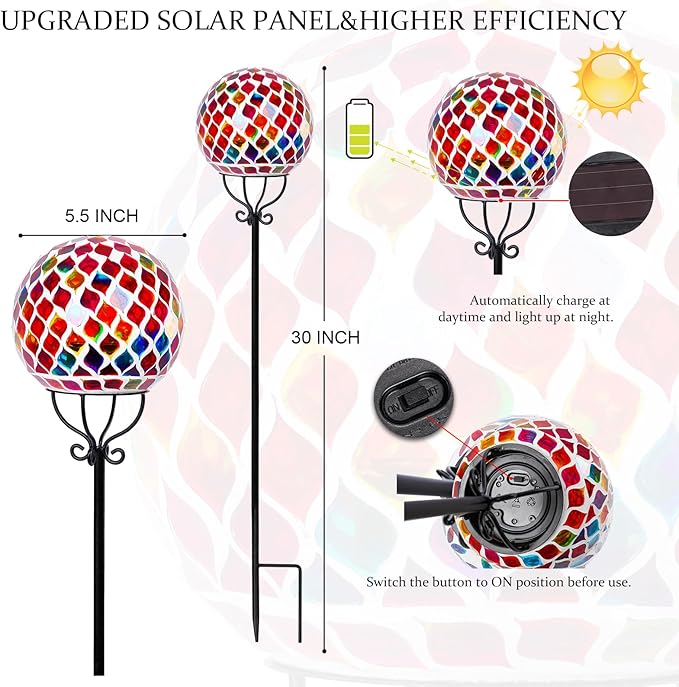 VCUTEKA Solar Outdoor Lights Garden Decor Mosaic Solar Garden Lights Waterproof - Image 3