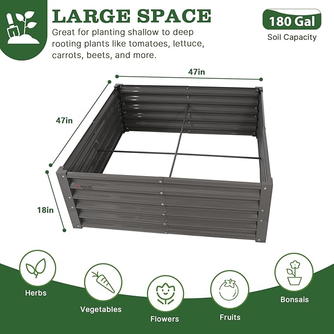 A ANLEOLIFE 4X4X1.5 ft Galvanized Raised Garden Beds Outdoor, Square Metal - Image 2