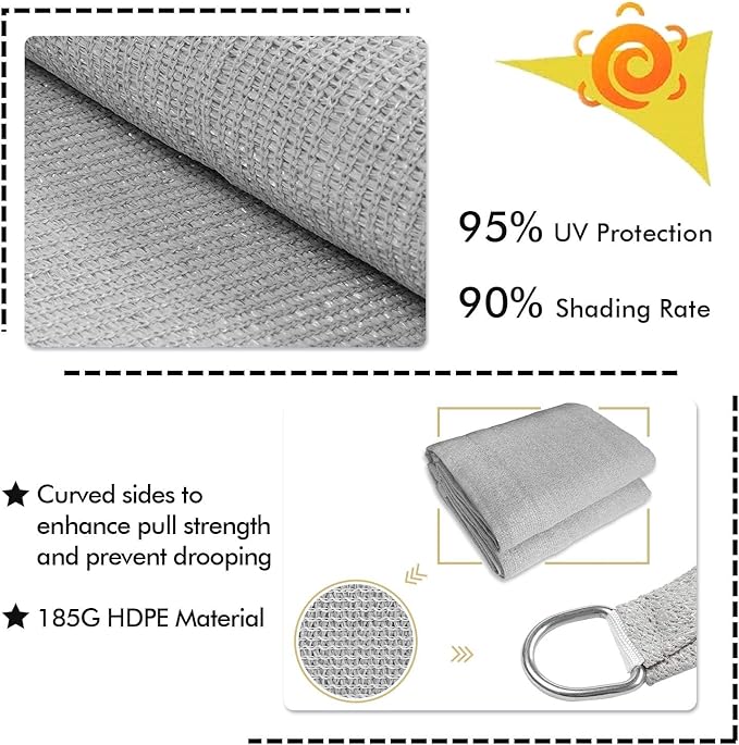 KANAGAWA Sun Shade Sail Curved 20'X26' Grey Rectangle Outdoor Shade Cover UV - Image 6