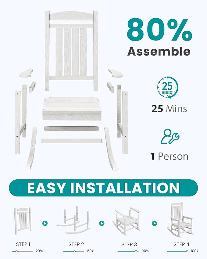 SERWALL Outdoor Rocking Chairs Set of 2, Oversized HDPE Porch Rockers - Image 8