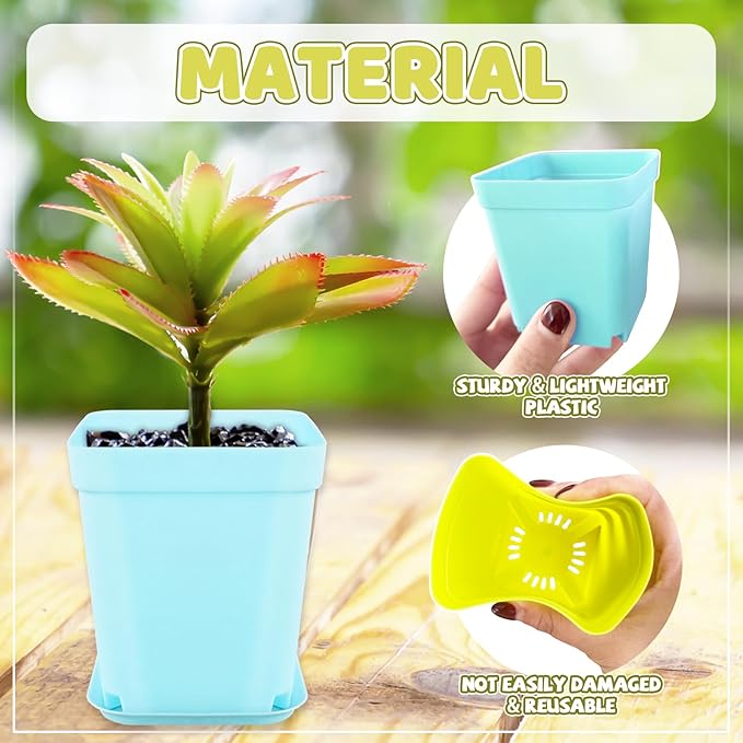 OJYUDD 24 Pack Multi Color Plastic Plant Pot, Colorful Plastic Square Pots - Image 3