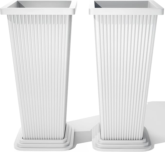 FENCY Set of 2 Tall Planters for Outdoor Plants, 24 Inch Large Tapered Pots by FENCY