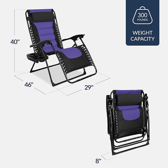 Best Choice Products Oversized Padded Zero Gravity Chair, Folding Outdoor Patio - Image 3