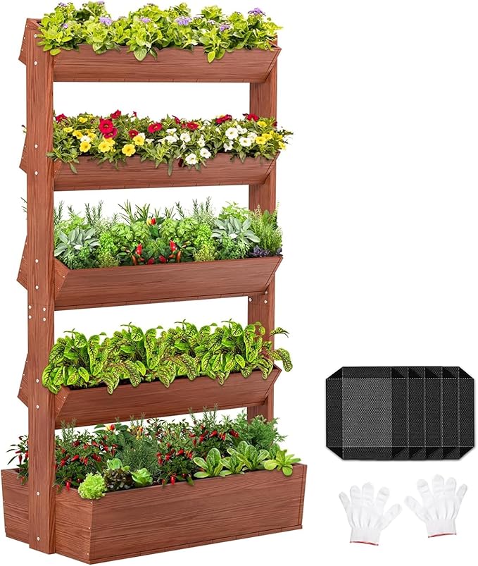 Wooden Vertical Raised Garden Bed, 5 Tier Garden Planters Raised Beds by UrGROWA
