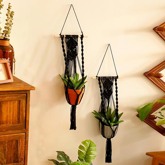 Artilady Black Plant Hanger Macrame Hanging Planter - Image 2
