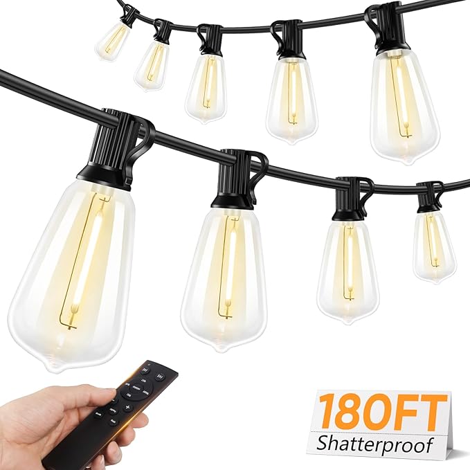 Brightever 180FT LED Outdoor String Lights, Dimmable Patio Lights by Brightever