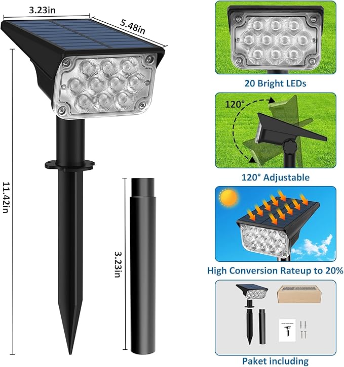 T-SUNUS Christmas Solar Spotlights White 6000K IP65 Waterproof 2-in-1 Outdoor - Image 7