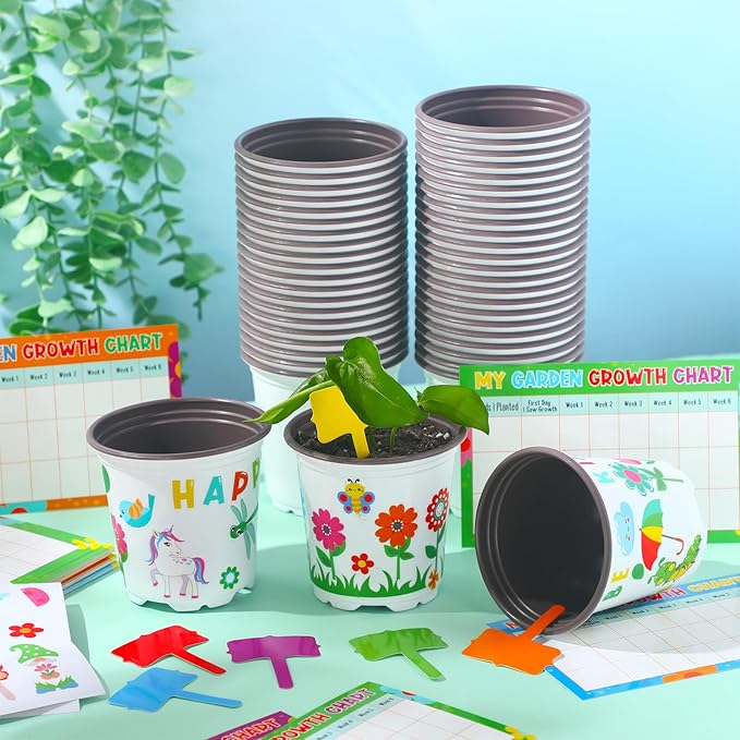 Capoda 48 Sets Garden Flower Pots Crafts Kit DIY Spring Plastic Seedling - Image 4
