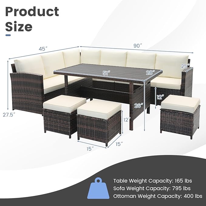 Tangkula 7 Pieces Wicker Patio Furniture Set, Rattan Sofa - Image 4