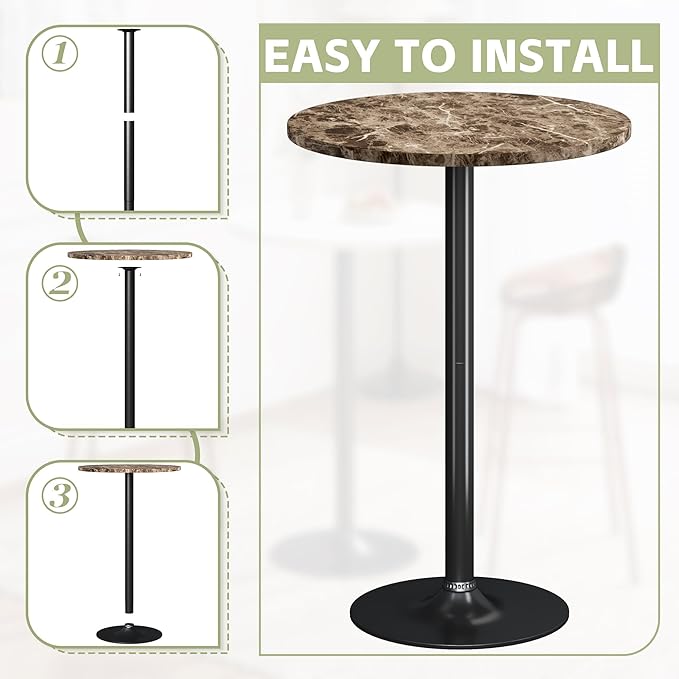 Flamaker Round Bistro Pub Table Modern Style Metal Base MDF Top Cocktail Bar - Image 7