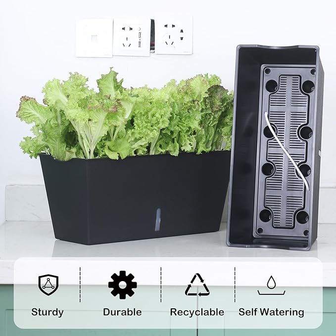Window Box Planter 6 Pcs, 16.5 Inches Self Watering Rectangle Flower Plant Pots - Image 2