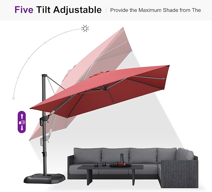PURPLE LEAF 10 Feet Square Cantilever Umbrella Patio Umbrella - Image 7