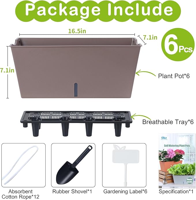 Window Box Planter 6 Pcs, 16.5 Inches Self Watering Rectangle Flower Plant Pots - Image 6