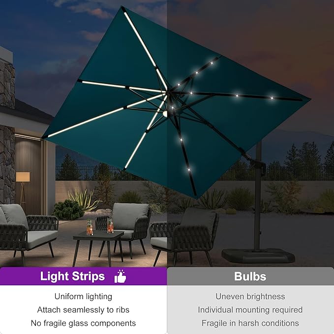 PURPLE LEAF 10 Feet Patio Umbrella Outdoor Cantilever Solar Powered LED Swivel - Image 3