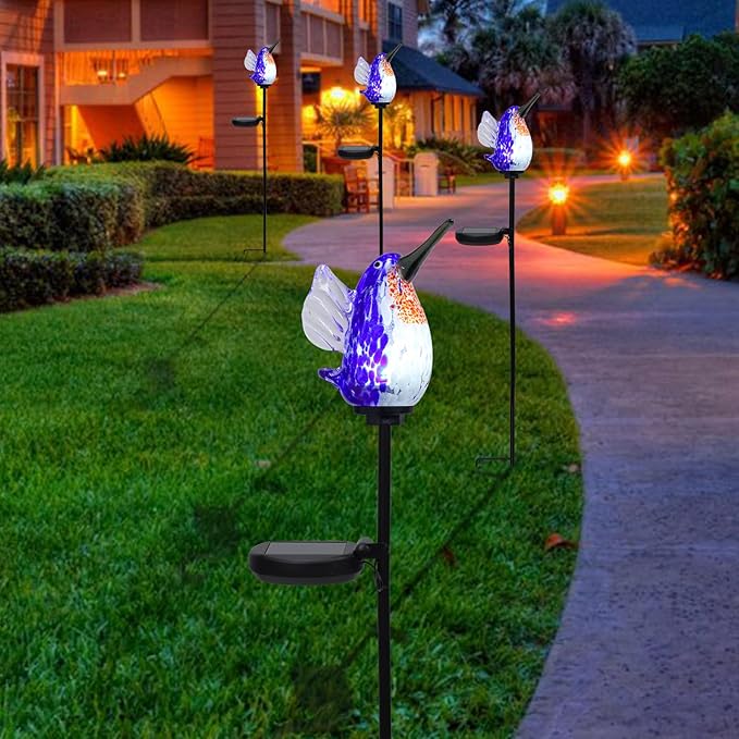 Bshine Solar Garden Decoration Outdoor Hummingbird Lights Stake, Hand Blown - Image 6