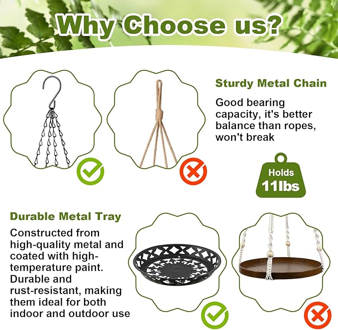 Enhon 2 Pack Plant Hanger, 12 Inch Metal Hanging Planter - Image 3