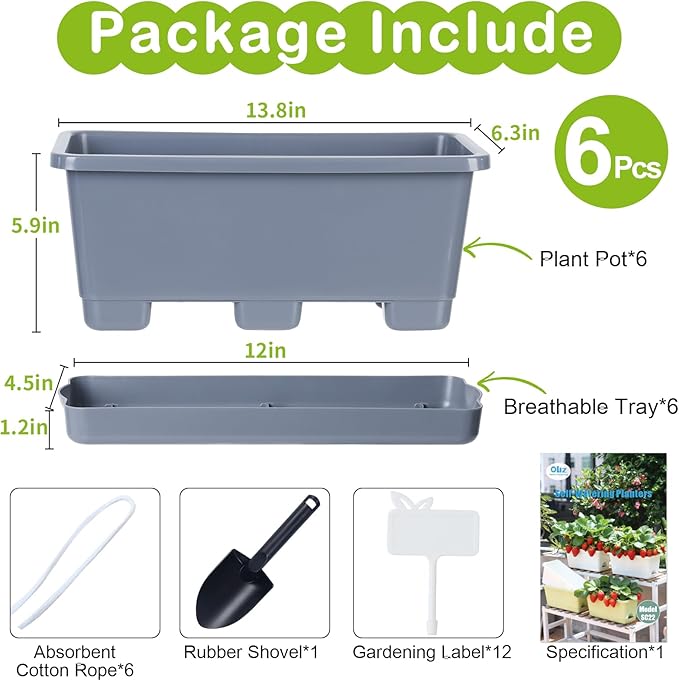 Window Box Planter 6 Packs, 13.8 Inches Rectangle Flower Pots - Image 6