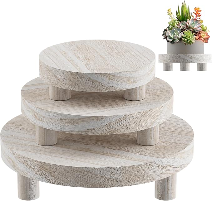 3 Pcs Wood Plant Stand Indoor Outdoor, Round Wood Riser by Letyourd%C3%A9cormoreglamorous